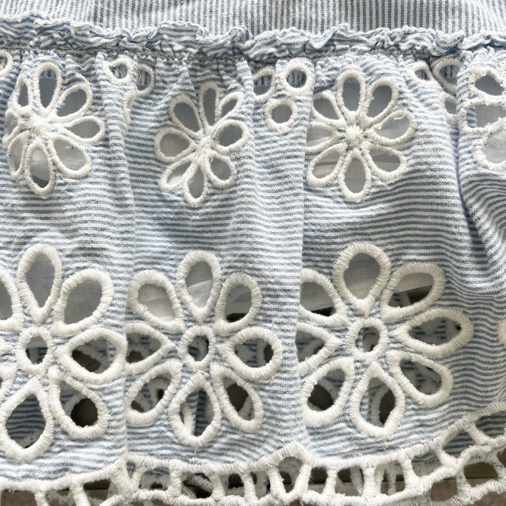 SAYLOR NWT Smocked Mini Dress Size Large Blue Pinstripe Eyelet Coquette Preppy - Picture 7 of 12